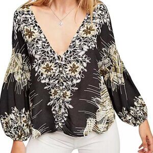 Free People Birds Of A Feather Floral Blouse - L - Black